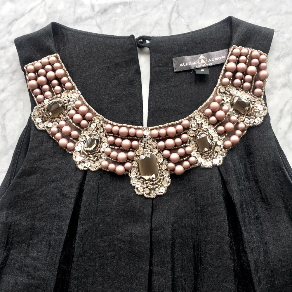Alexia Admor Jewel Black Satin Trapeze Dress - Picture 3 of 10